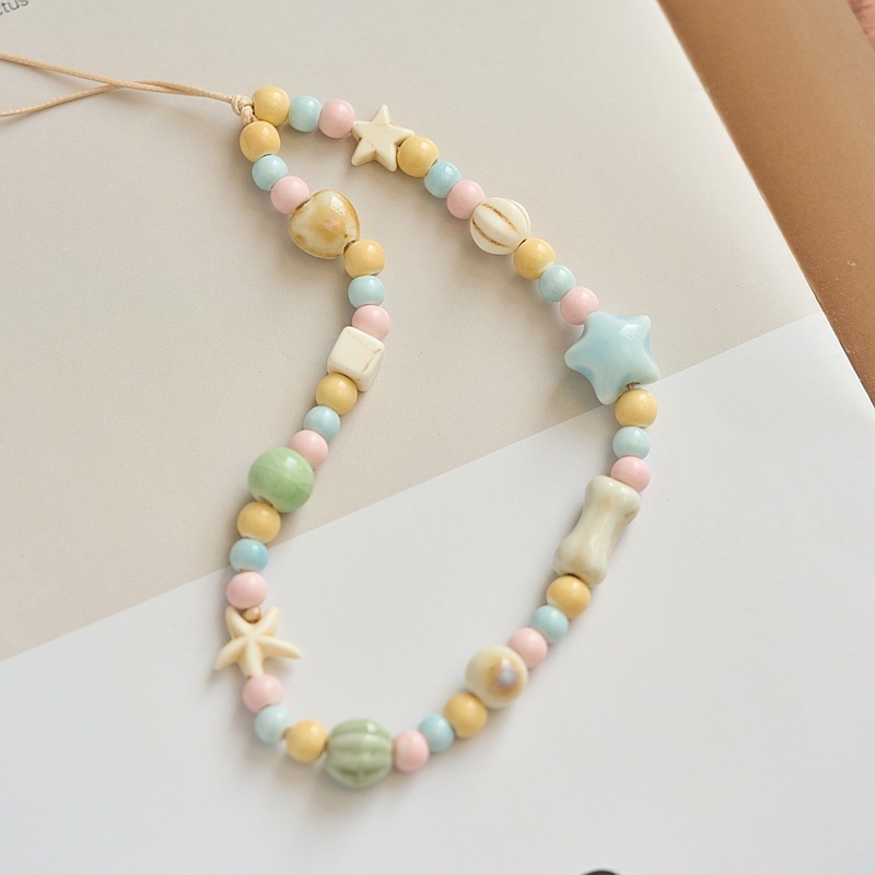 Lanț de telefon cu ursuleț desene animate, țesut manual, material mixt, stil drăguț și proaspăt, vară 2024