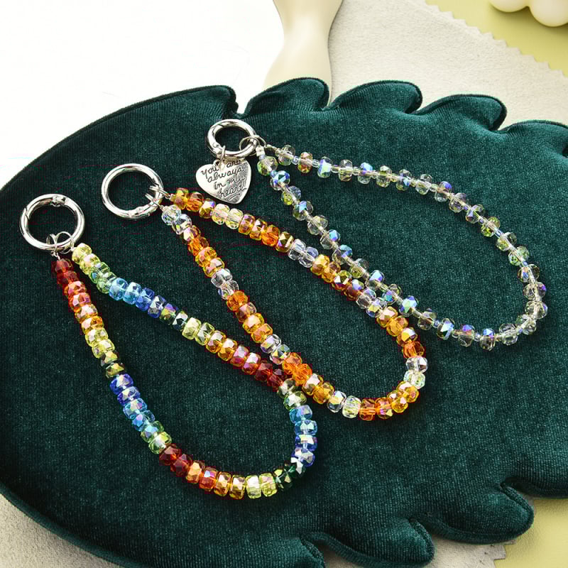  Kristalni lančić za telefon s perlicama — ručno izrađeno, dugini uzorak, modni privjesak za torbu i ključeve (Zimska kolekcija 2024)