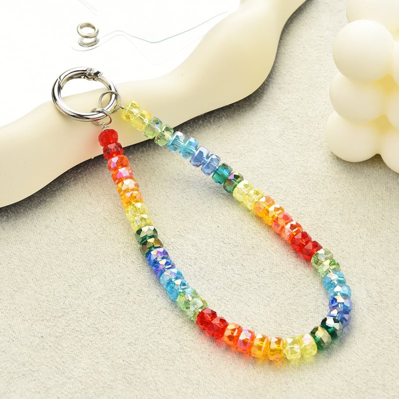  Kristalni lančić za telefon s perlicama — ručno izrađeno, dugini uzorak, modni privjesak za torbu i ključeve (Zimska kolekcija 2024)