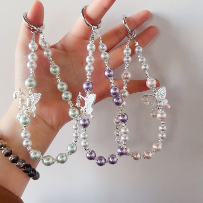Privjesak s perlama u mašni za kućište telefona i ključ — visokokvalitetni modni dodatak, Lemon Jewelry, materijal: perle, proljeće 2025