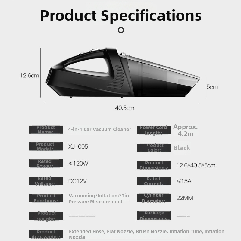 Usisavač za automobil XJ-006, tip upaljač, 120W, 12V, usisna snaga 5500Pa