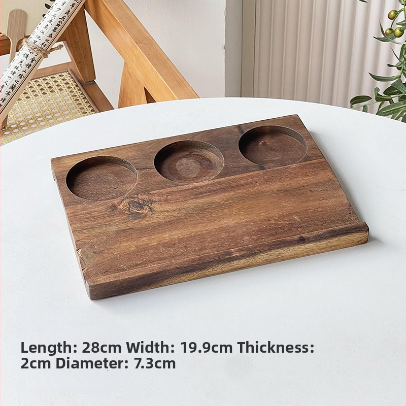 Nauja Kinijos stiliaus arbatos ir gėrimų padėklas su akrilo viršutine dalimi ir medine baze su trimis skylėmis