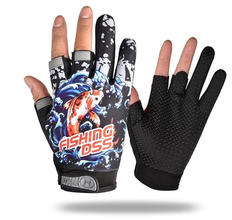 Mănuși de pescuit cu trei degete expuse pentru pescuit în apă sărată, respirante, antiaderente, poliester