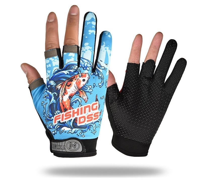 Mănuși de pescuit cu trei degete expuse pentru pescuit în apă sărată, respirante, antiaderente, poliester
