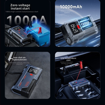 Autóba felfújó és vészenergiaforrás – Újratölthető, 12V, 220W, 30 L/perc, Digitális kijelző