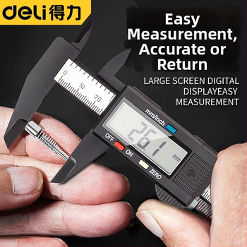 Deli цифров штангенциркул от неръждаема стомана, с цифров дисплей, индустриален клас
