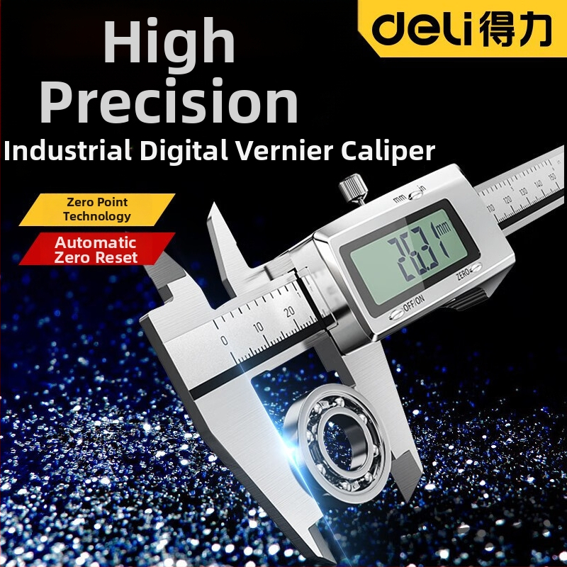 Deli цифров штангенциркул от неръждаема стомана, с цифров дисплей, индустриален клас