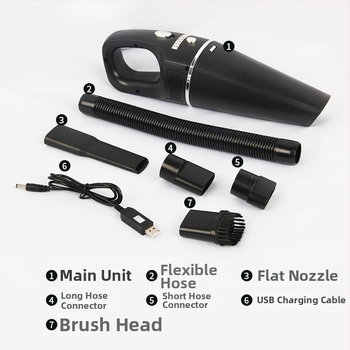 Автомобилен вакуумен почиствач, безжичен ръчен, всмукване 4500Pa, 12V 75W, кабел 280 cm, стерилизация, абсорбира вода, почистване на прах