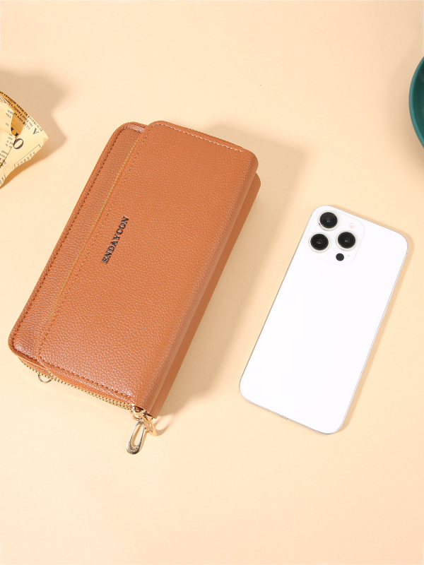 Torba‑novčanik za mobitel, gradski minimalistički stil, PVC, horizontalni četverokutni oblik, zip zatvarač, poliesterska podstava
