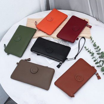 Kožna ženska clutch novčanik sa zatvaračem i dizajnom osmijeha, mekana teleća koža, horizontalni kvadratni oblik, velika zapremina, unutarnji džepovi za telefon i osobnu iskaznicu
