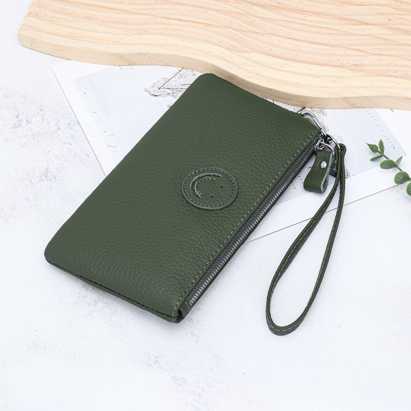 Kožna ženska clutch novčanik sa zatvaračem i dizajnom osmijeha, mekana teleća koža, horizontalni kvadratni oblik, velika zapremina, unutarnji džepovi za telefon i osobnu iskaznicu