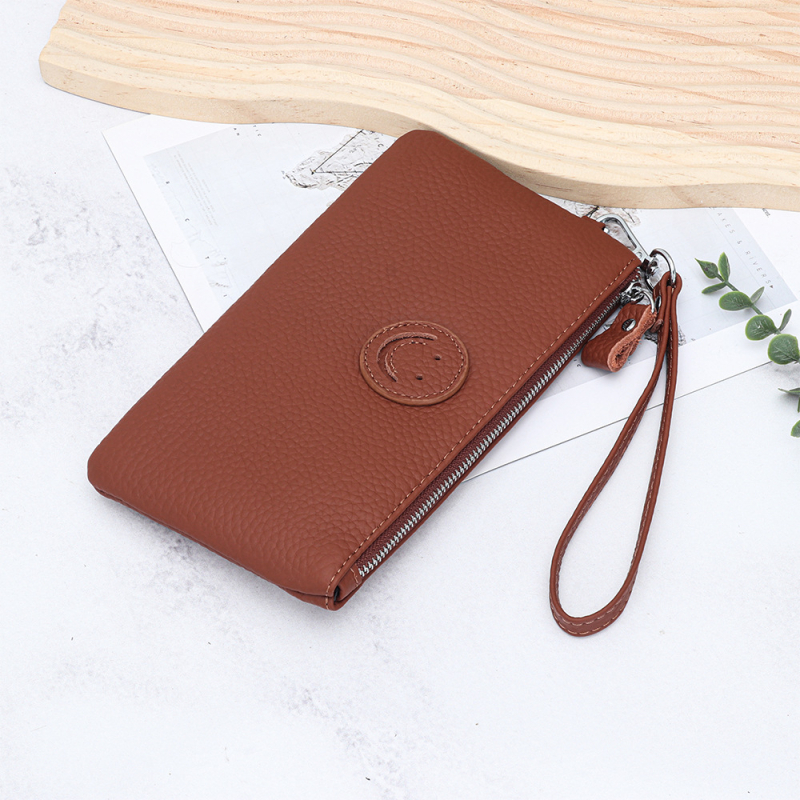 Kožna ženska clutch novčanik sa zatvaračem i dizajnom osmijeha, mekana teleća koža, horizontalni kvadratni oblik, velika zapremina, unutarnji džepovi za telefon i osobnu iskaznicu