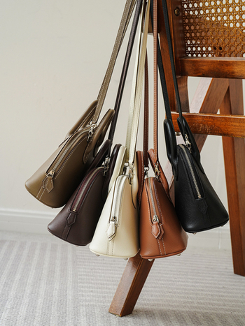 Geantă de damă cu fermoar din piele naturală de primă calitate – formă scoică, crossbody cu o singură curea, compactă pentru ziua de zi, căptușită cu Super Fiber