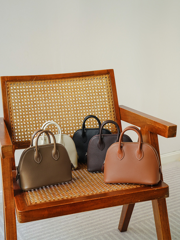 Geantă de damă cu fermoar din piele naturală de primă calitate – formă scoică, crossbody cu o singură curea, compactă pentru ziua de zi, căptușită cu Super Fiber