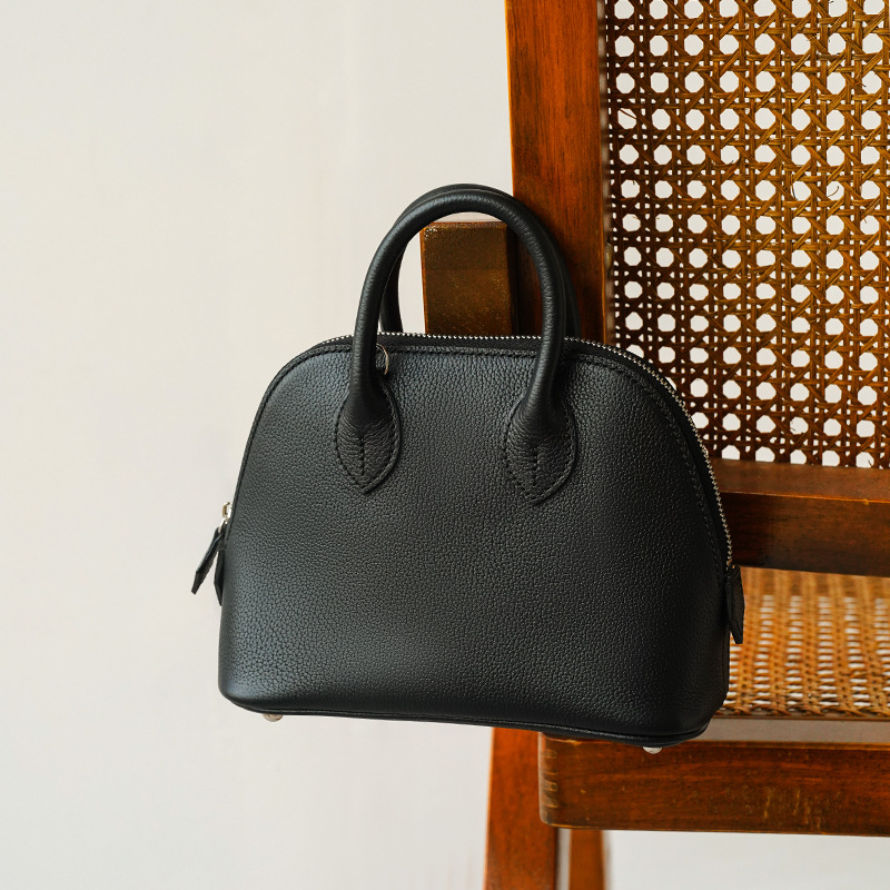 Geantă de damă cu fermoar din piele naturală de primă calitate – formă scoică, crossbody cu o singură curea, compactă pentru ziua de zi, căptușită cu Super Fiber
