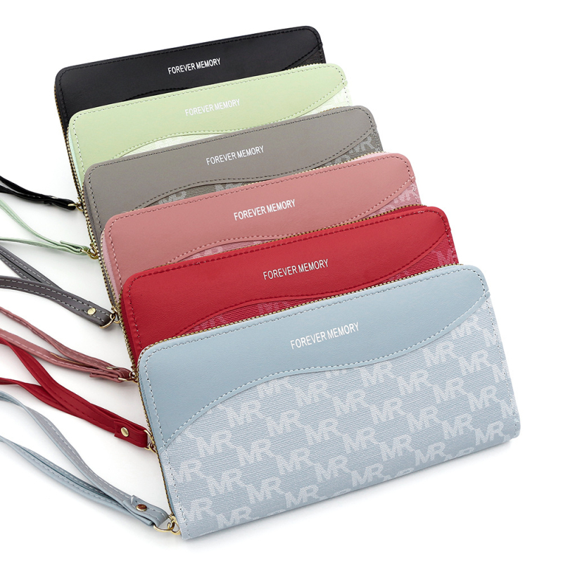 Hosszú PU bőrből készült pénztárca betűmintával, egy cipzárral, poliészter bélés