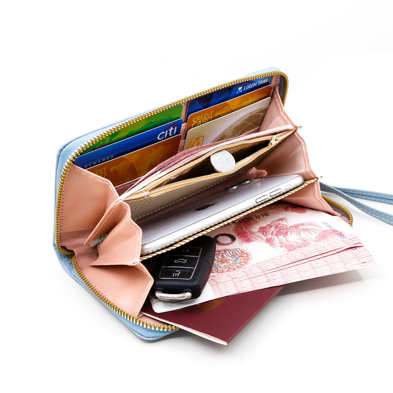 Hosszú PU bőrből készült pénztárca betűmintával, egy cipzárral, poliészter bélés