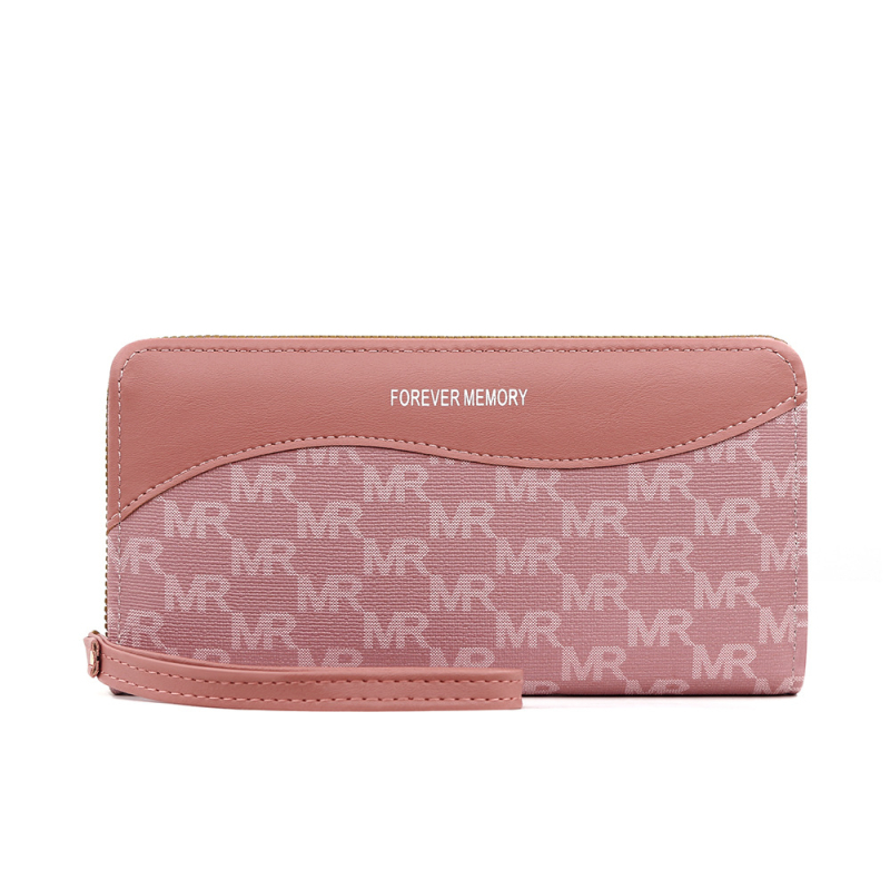 Hosszú PU bőrből készült pénztárca betűmintával, egy cipzárral, poliészter bélés
