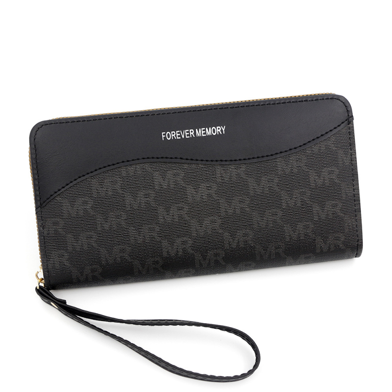 Hosszú PU bőrből készült pénztárca betűmintával, egy cipzárral, poliészter bélés