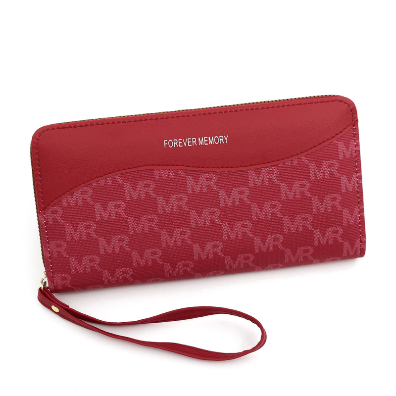 Hosszú PU bőrből készült pénztárca betűmintával, egy cipzárral, poliészter bélés