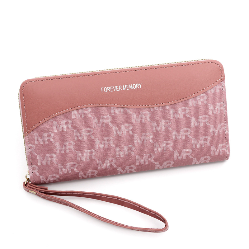 Hosszú PU bőrből készült pénztárca betűmintával, egy cipzárral, poliészter bélés