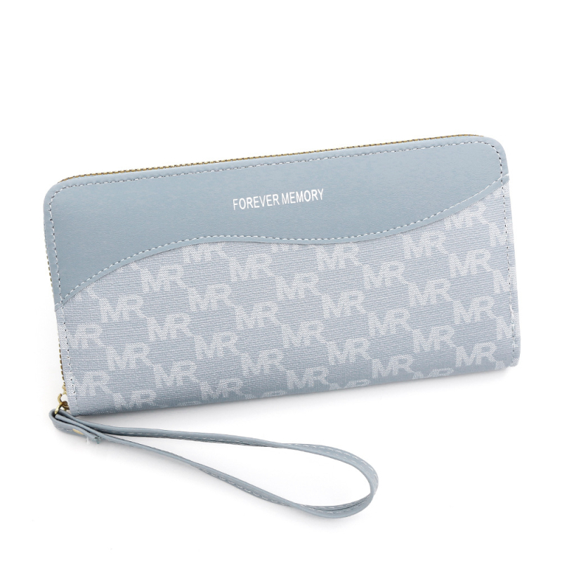 Hosszú PU bőrből készült pénztárca betűmintával, egy cipzárral, poliészter bélés