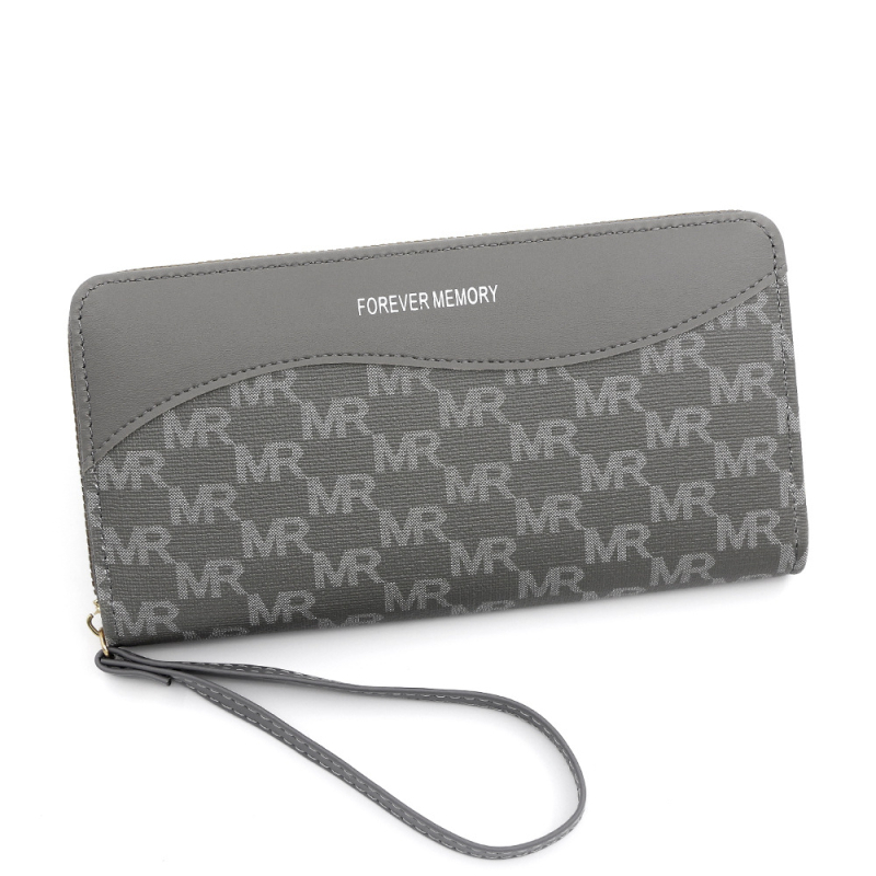 Hosszú PU bőrből készült pénztárca betűmintával, egy cipzárral, poliészter bélés