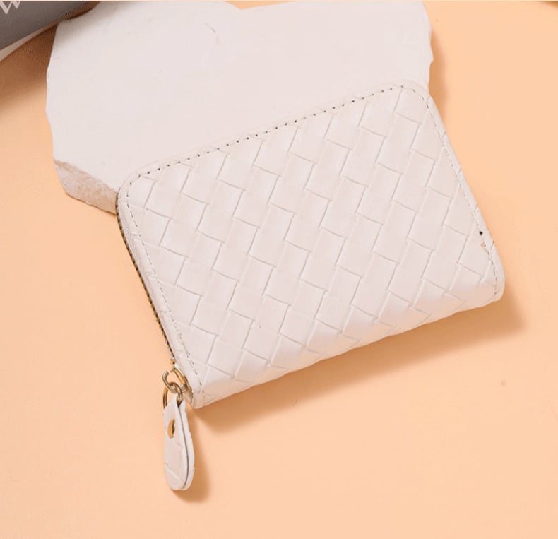Γυναικείος θήκη καρτών PU με υφαντό σχεδιασμό Ακορντον, φερμουάρ, πολλαπλές θήκες για κάρτες, πορτοφόλι για ID και τραπεζικές κάρτες