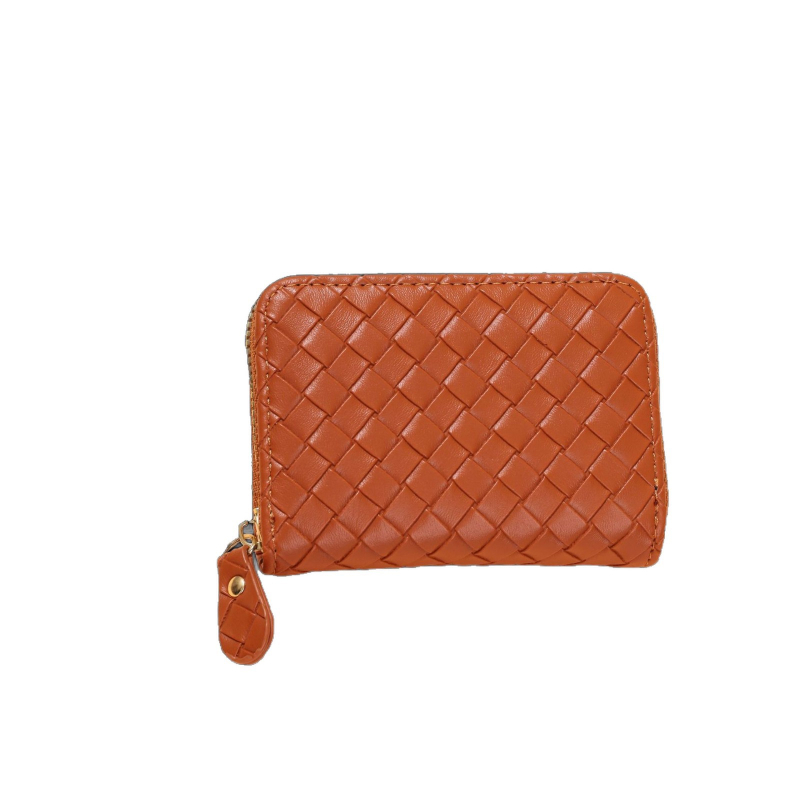 Γυναικείος θήκη καρτών PU με υφαντό σχεδιασμό Ακορντον, φερμουάρ, πολλαπλές θήκες για κάρτες, πορτοφόλι για ID και τραπεζικές κάρτες