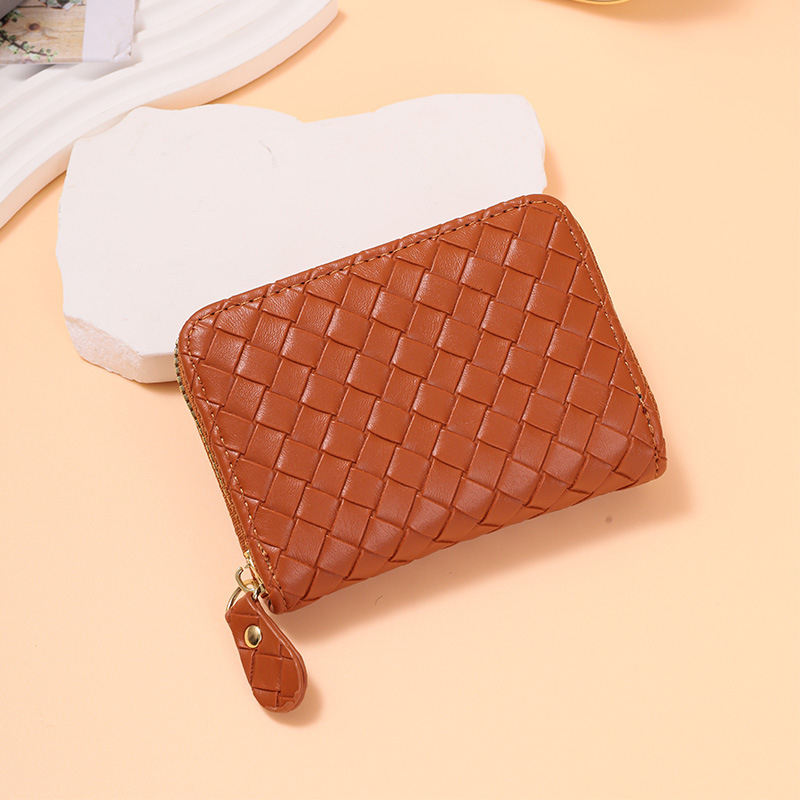 Γυναικείος θήκη καρτών PU με υφαντό σχεδιασμό Ακορντον, φερμουάρ, πολλαπλές θήκες για κάρτες, πορτοφόλι για ID και τραπεζικές κάρτες