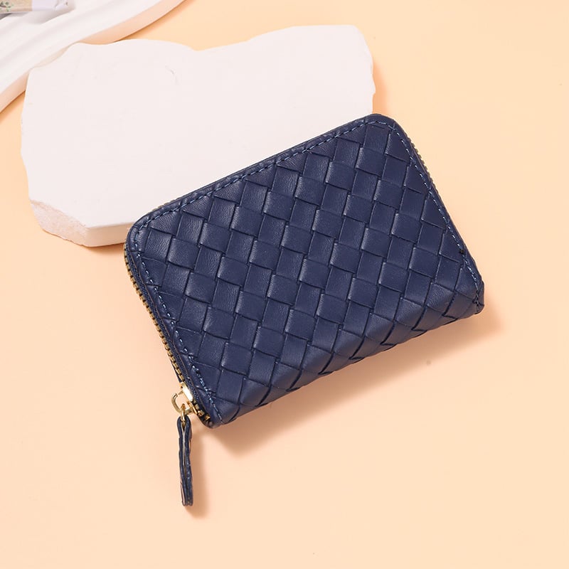 Γυναικείος θήκη καρτών PU με υφαντό σχεδιασμό Ακορντον, φερμουάρ, πολλαπλές θήκες για κάρτες, πορτοφόλι για ID και τραπεζικές κάρτες