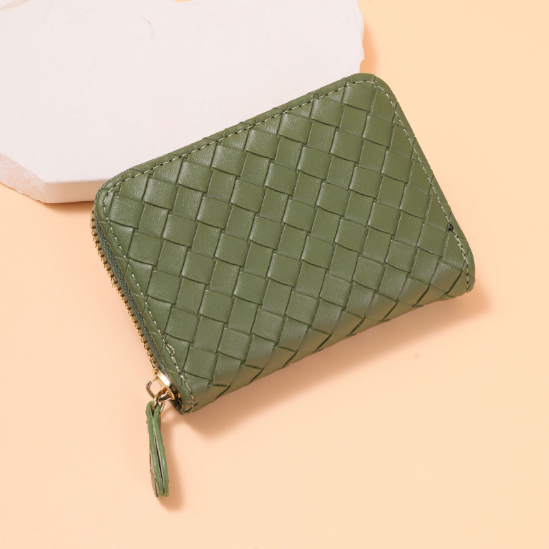 Γυναικείος θήκη καρτών PU με υφαντό σχεδιασμό Ακορντον, φερμουάρ, πολλαπλές θήκες για κάρτες, πορτοφόλι για ID και τραπεζικές κάρτες