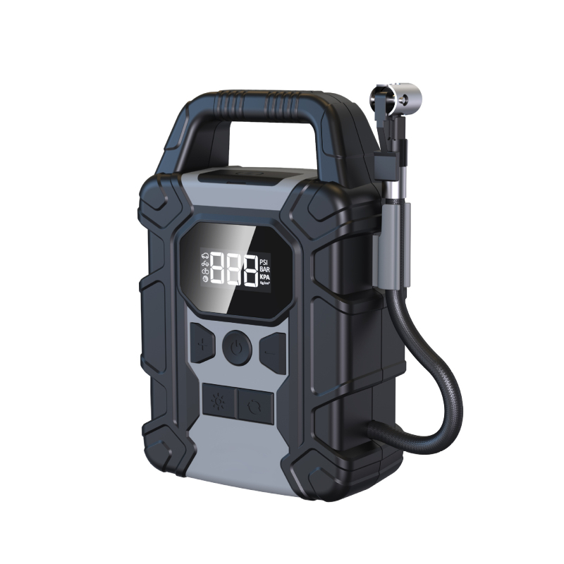 Bežična auto pumpa za zrak s digitalnim zaslonom, višenamjenska s više mlaznica, 120W, 12V, USB punjenje, LED svjetlo, mjerač tlaka guma