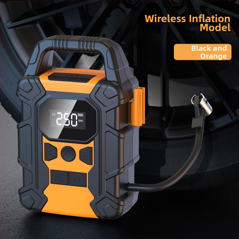 Bežična auto pumpa za zrak s digitalnim zaslonom, višenamjenska s više mlaznica, 120W, 12V, USB punjenje, LED svjetlo, mjerač tlaka guma