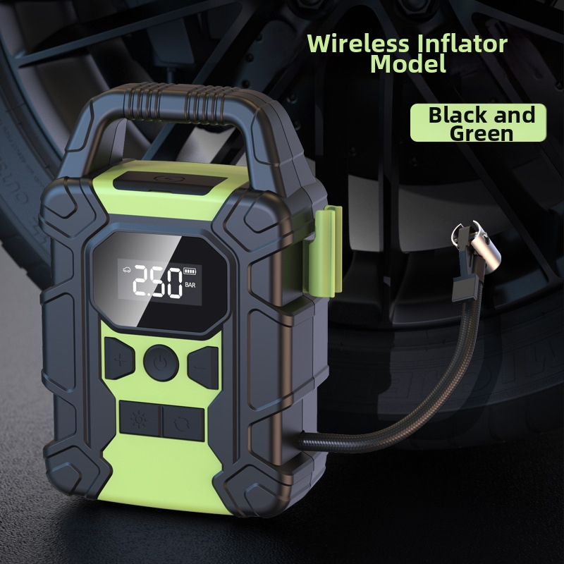 Bežična auto pumpa za zrak s digitalnim zaslonom, višenamjenska s više mlaznica, 120W, 12V, USB punjenje, LED svjetlo, mjerač tlaka guma