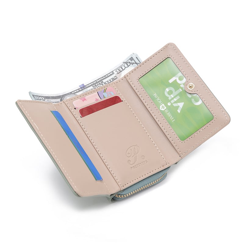 Pruti PU дамски портфейл с цип – флорален модел, мултифункционален за карти и монети, всичко в едно, пролет 2024