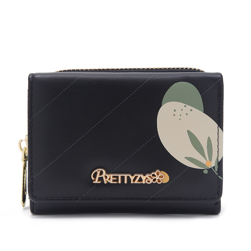 Pruti PU дамски портфейл с цип – флорален модел, мултифункционален за карти и монети, всичко в едно, пролет 2024