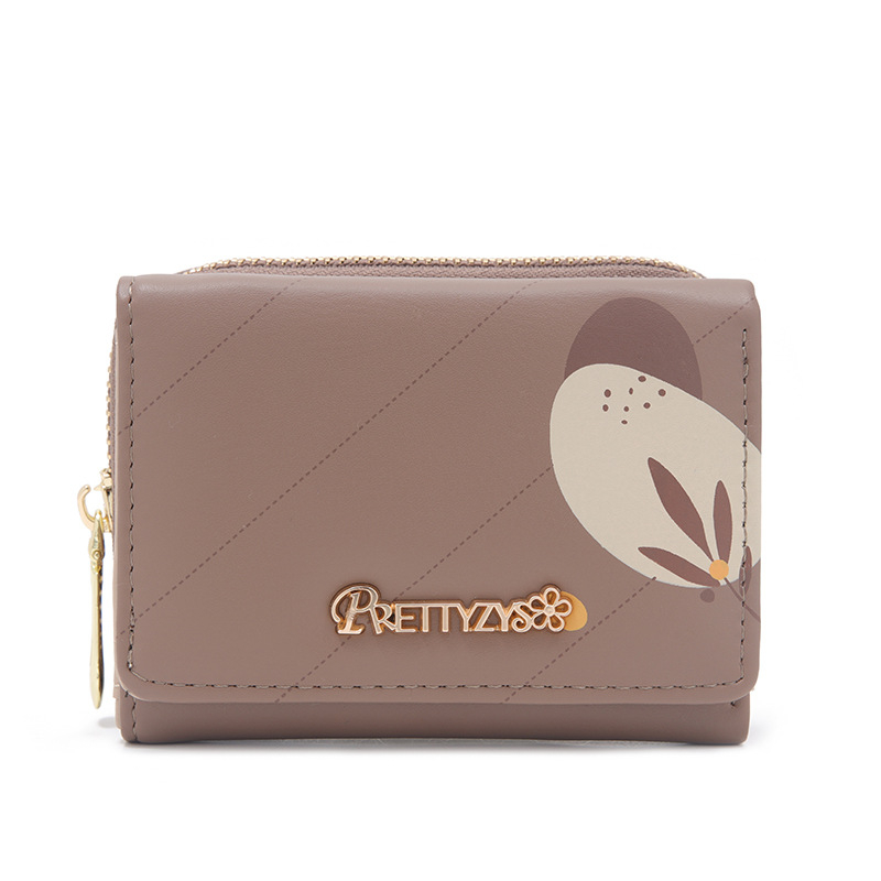 Pruti PU дамски портфейл с цип – флорален модел, мултифункционален за карти и монети, всичко в едно, пролет 2024