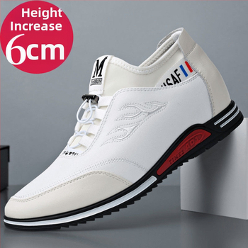 Férfi mindennapi edzőcipő belső magasítóval 3-5 cm, bőr felsőrész, lélegző gumitalp