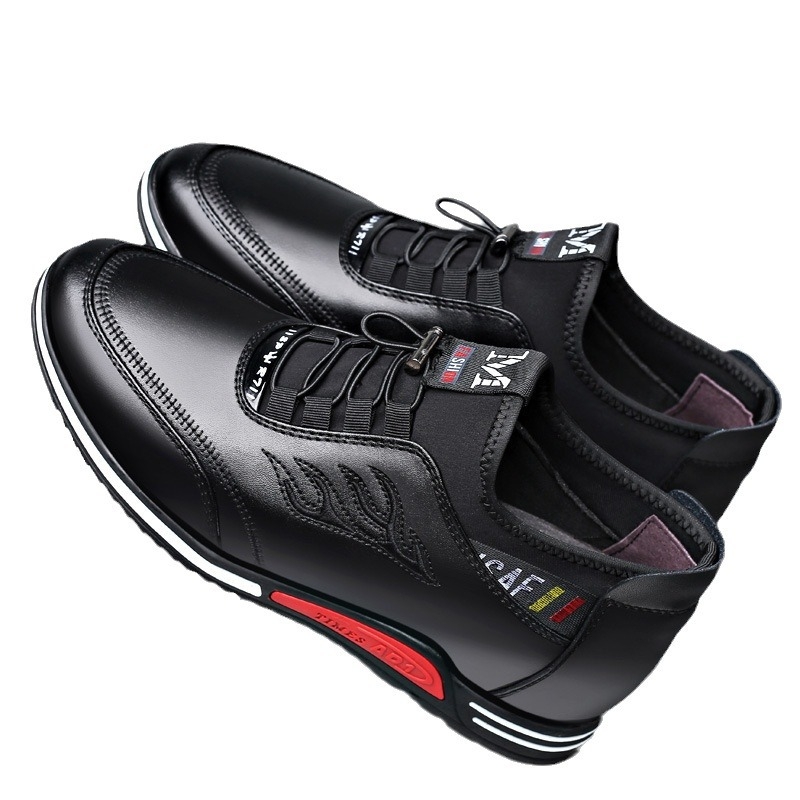 Férfi mindennapi edzőcipő belső magasítóval 3-5 cm, bőr felsőrész, lélegző gumitalp