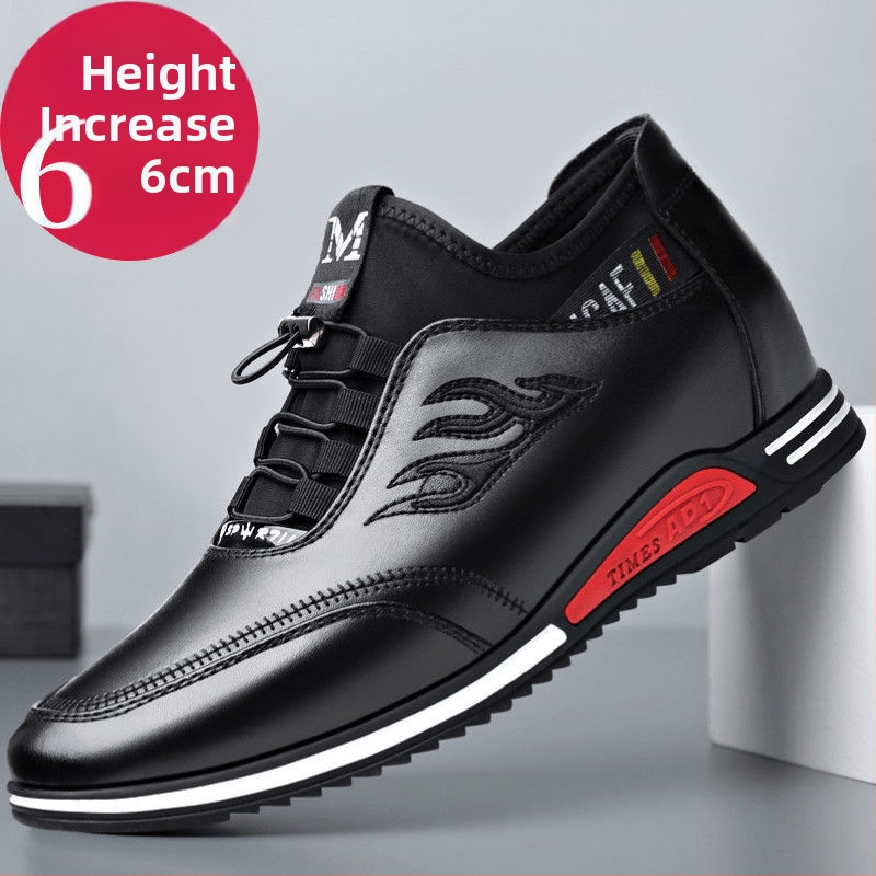 Férfi mindennapi edzőcipő belső magasítóval 3-5 cm, bőr felsőrész, lélegző gumitalp