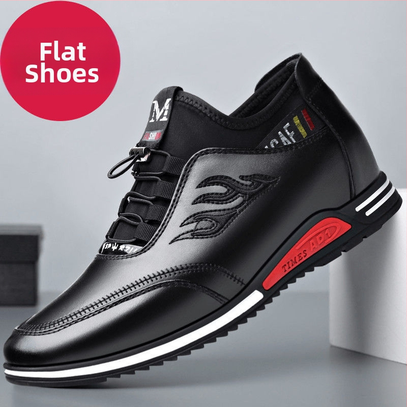 Férfi mindennapi edzőcipő belső magasítóval 3-5 cm, bőr felsőrész, lélegző gumitalp