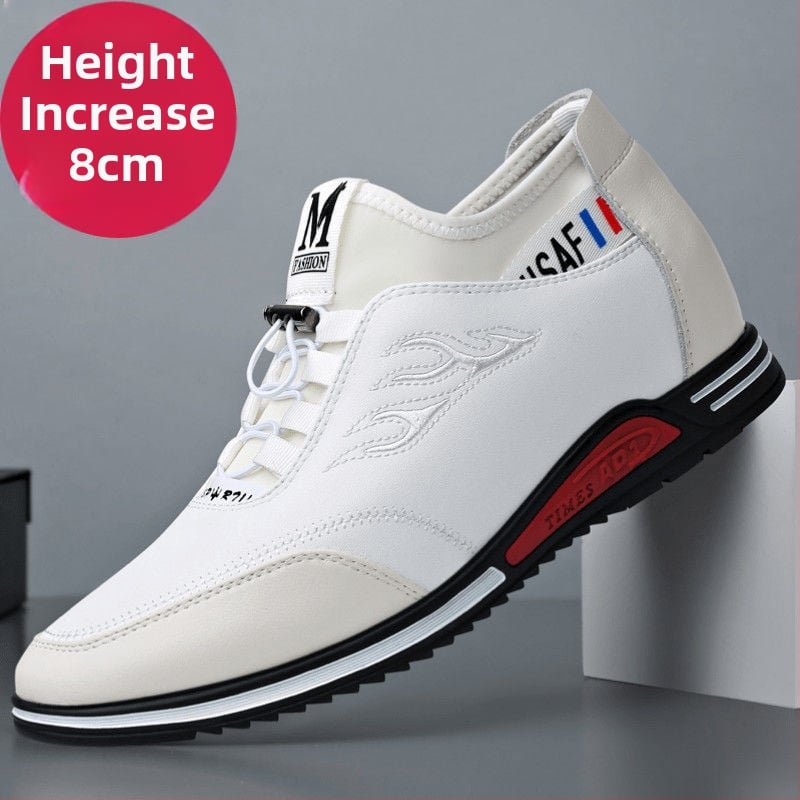 Férfi mindennapi edzőcipő belső magasítóval 3-5 cm, bőr felsőrész, lélegző gumitalp