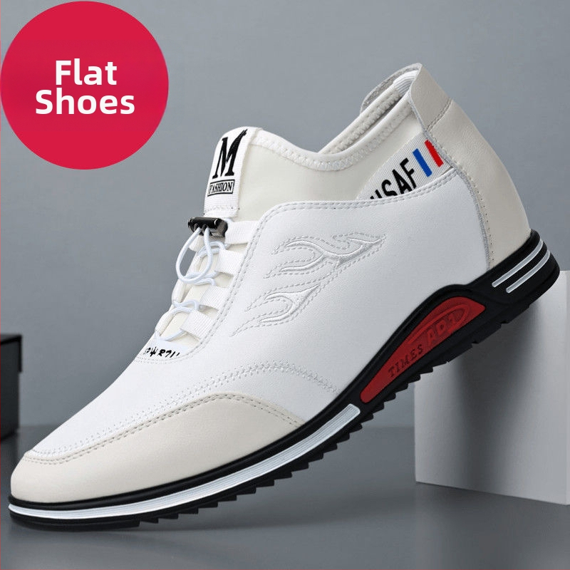 Férfi mindennapi edzőcipő belső magasítóval 3-5 cm, bőr felsőrész, lélegző gumitalp