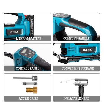 Prijenosni inflator za automobile s litijskom baterijom 24V, 280W, digitalni zaslon, protok zraka 30 L/min, cijev za nadimanje 1,5 m