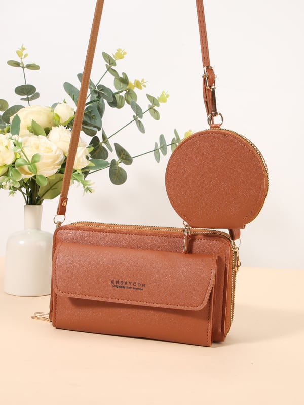 PU crossbody torbica za mobitel, mali kvadratni oblik, dvostruki zip, laminirani unutarnji pretinac, poliester podstava