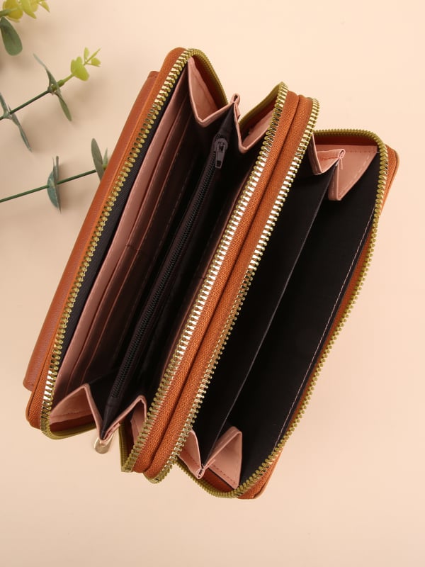 PU crossbody torbica za mobitel, mali kvadratni oblik, dvostruki zip, laminirani unutarnji pretinac, poliester podstava