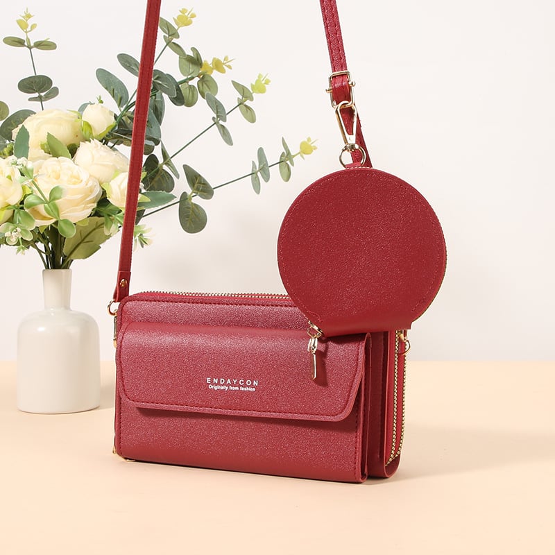 PU crossbody torbica za mobitel, mali kvadratni oblik, dvostruki zip, laminirani unutarnji pretinac, poliester podstava