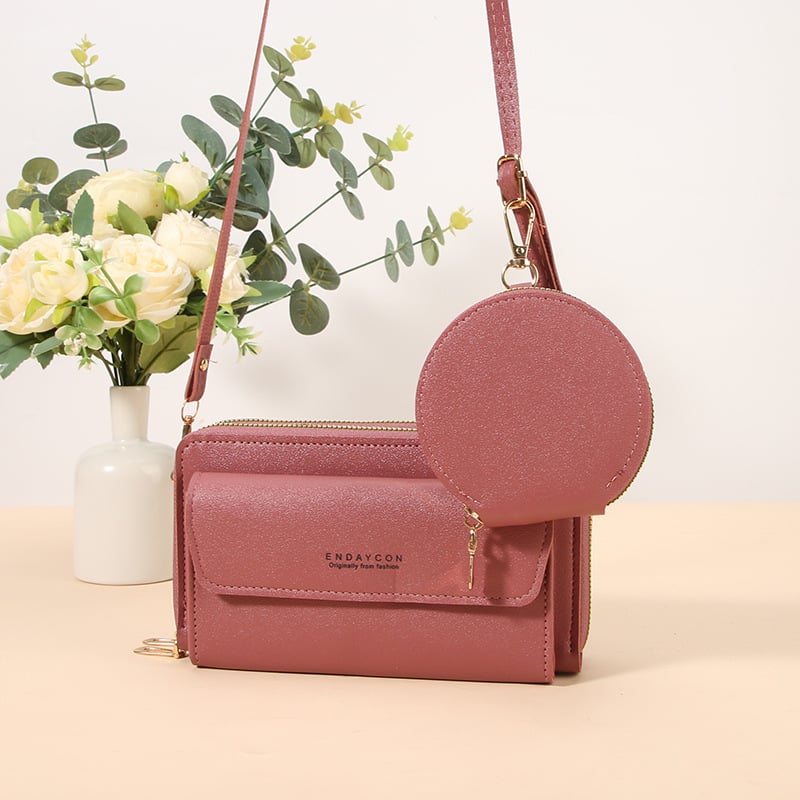 PU crossbody torbica za mobitel, mali kvadratni oblik, dvostruki zip, laminirani unutarnji pretinac, poliester podstava