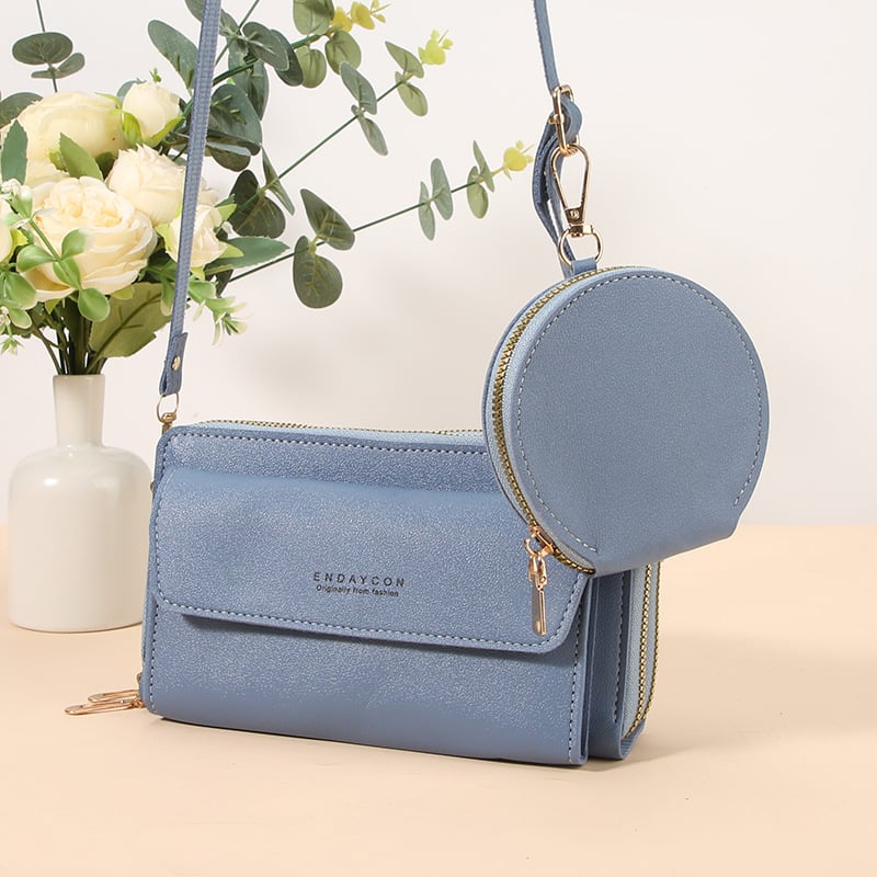 PU crossbody torbica za mobitel, mali kvadratni oblik, dvostruki zip, laminirani unutarnji pretinac, poliester podstava